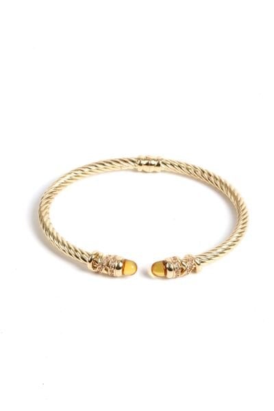 Bal Rengi Taş Detaylı Burgu Altın Bileklik