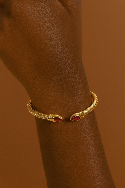 Kırmızı Damla Taşlı Burgu Altın Bileklik