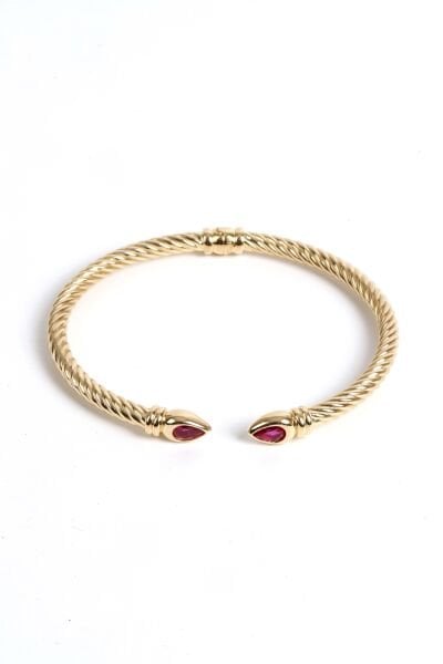 Kırmızı Damla Taşlı Burgu Altın Bileklik