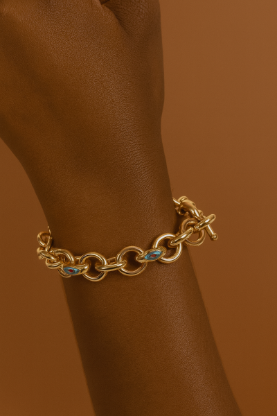 Nazar Boncuklu Halkalı Altın Bileklik