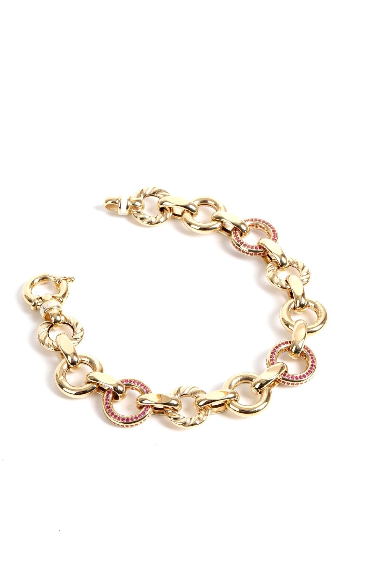 Pembe Taş Detaylı Halkalı Altın Bileklik