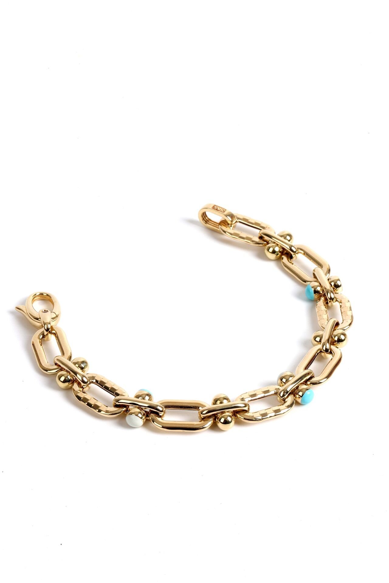 Modern Halkalı Altın Bileklik – Turkuaz Detaylı