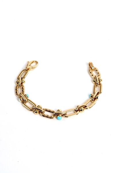 Modern Halkalı Altın Bileklik – Turkuaz Detaylı