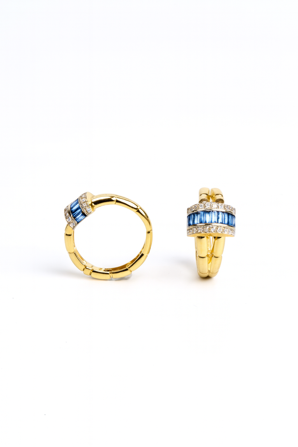 Mavi Taşlı ve Pırlanta Detaylı Altın Halka Küpe