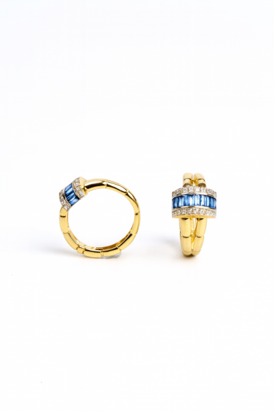 Mavi Taşlı ve Pırlanta Detaylı Altın Halka Küpe