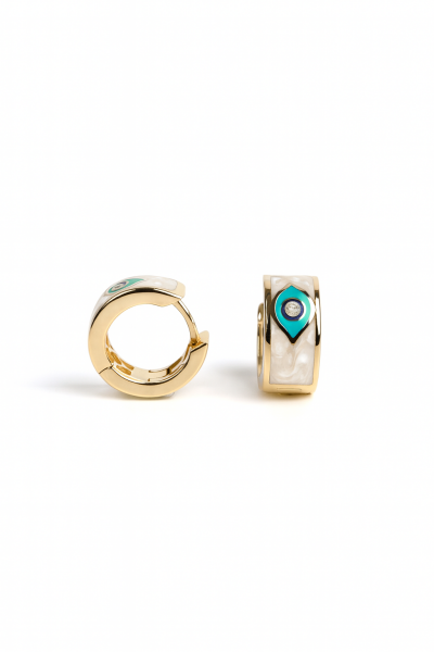 Sedef Detaylı Nazar Boncuklu Altın Küpe