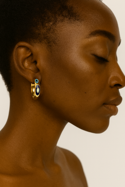 Altın Nazar Boncuklu Halka Küpe