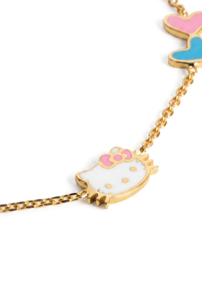 14 Ayar Altın Hello Kitty ve Renkli Kalpli Çocuk Bilekliği