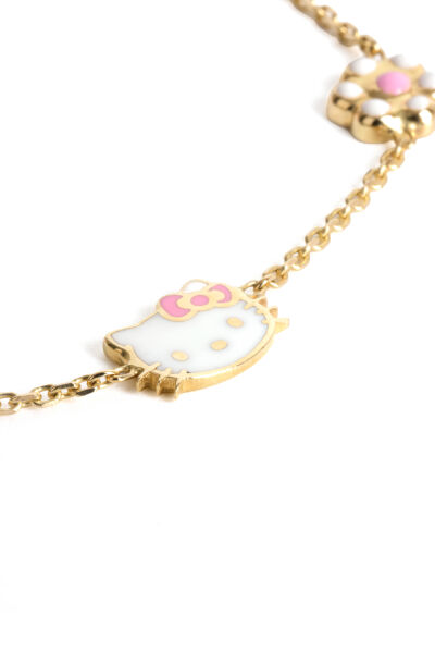 14 Ayar Altın Hello Kitty ve Çiçekli Çocuk Bilekliği