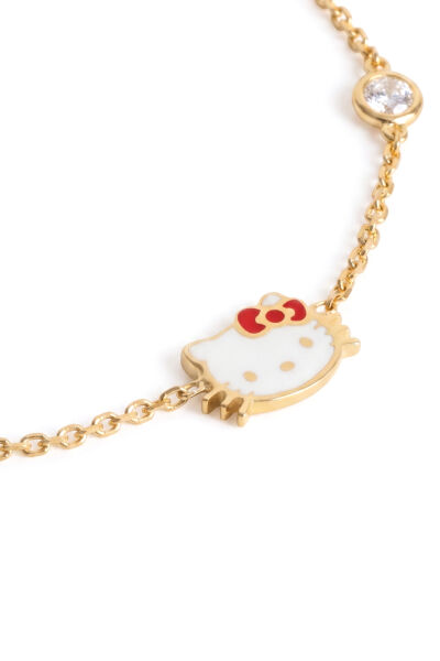 14 Ayar Altın Hello Kitty ve Taşlı Çocuk Bilekliği