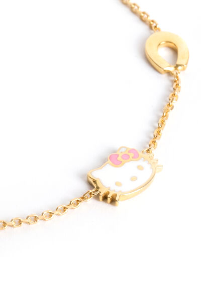 14 Ayar Altın Hello Kitty ve Şans Nalı Çocuk Bilekliği