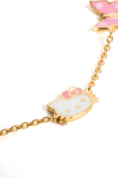 14 Ayar Altın Pembe Kelebekli Hello Kitty Çocuk Bilekliği