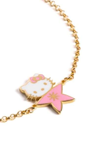 14 Ayar Altın Pembe Işıltılı Yıldızlı Hello Kitty Çocuk Bilekliği