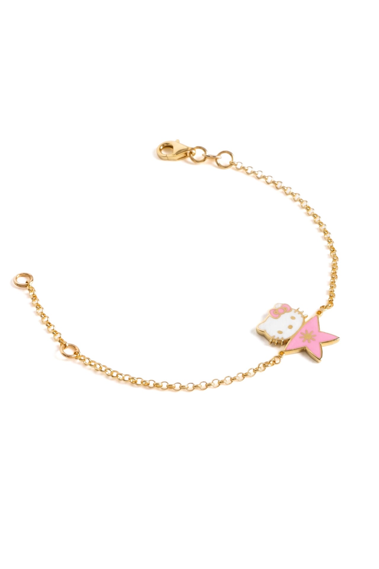 14 Ayar Altın Pembe Işıltılı Yıldızlı Hello Kitty Çocuk Bilekliği