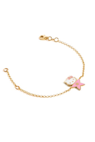 14 Ayar Altın Pembe Işıltılı Yıldızlı Hello Kitty Çocuk Bilekliği