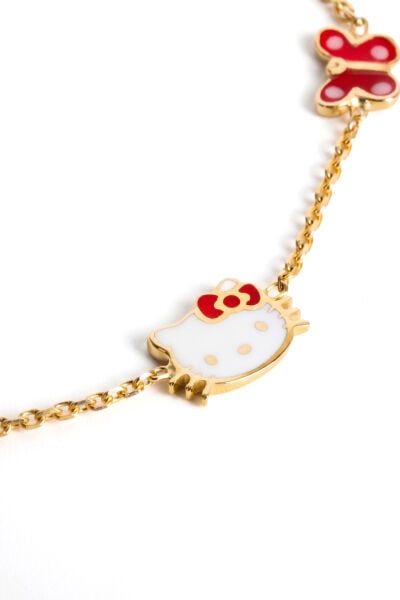 14 Ayar Altın Uğur Böceği ve Kelebekli Hello Kitty Çocuk Bilekliği