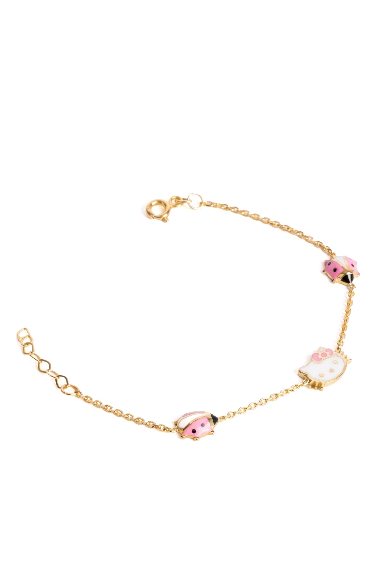 14 Ayar Altın Pembe Uğur Böcekli Hello Kitty Çocuk Bilekliği