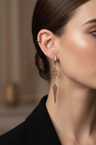 0.15 Karat Pırlanta Modern Panel Halka Küpe