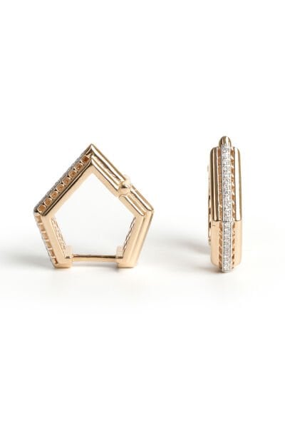 0.12 Karat Pırlanta Beşgen Geometrik Küpe