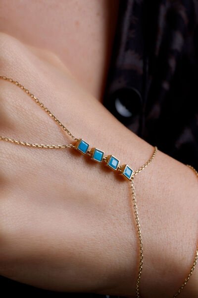 Altın Turkuaz Taşlı Şahmeran Bileklik