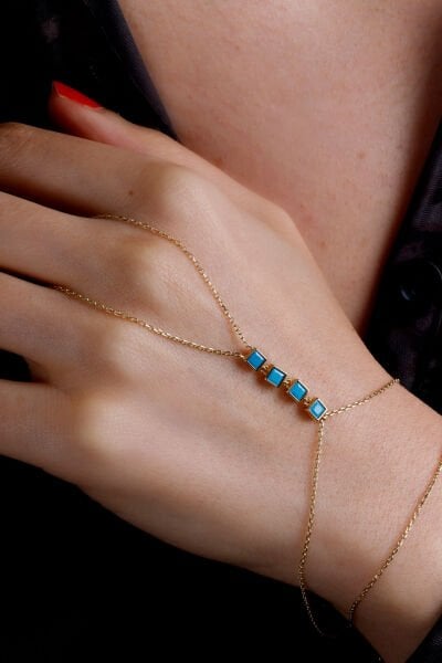 Altın Turkuaz Taşlı Şahmeran Bileklik
