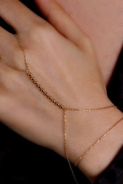 Altın Sıralı Top Detaylı Şahmeran Bileklik