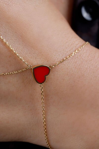 Altın Kırmızı Mineli Kalp Şahmeran Bileklik