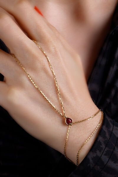 Altın Kırmızı Taşlı Kalp Şahmeran Bileklik