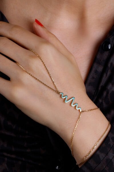 Altın Turkuaz Mineli Zigzag Şahmeran Bileklik