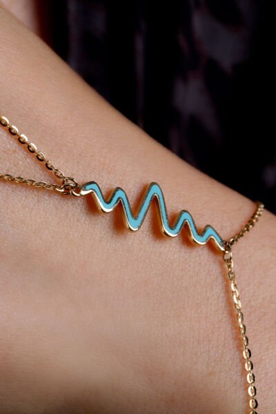 Altın Turkuaz Mineli Zigzag Şahmeran Bileklik