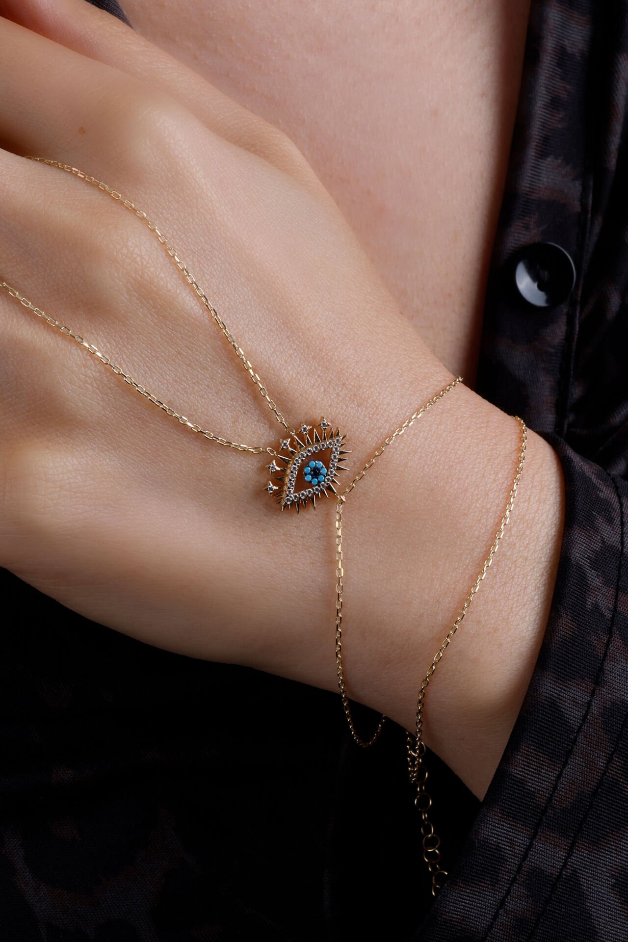 Altın Işıltılı Göz Figürlü Şahmeran Bileklik