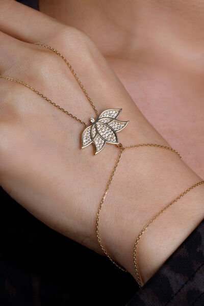 Altın Pırlanta Işıltılı Lotus Çiçeği Şahmeran Bileklik