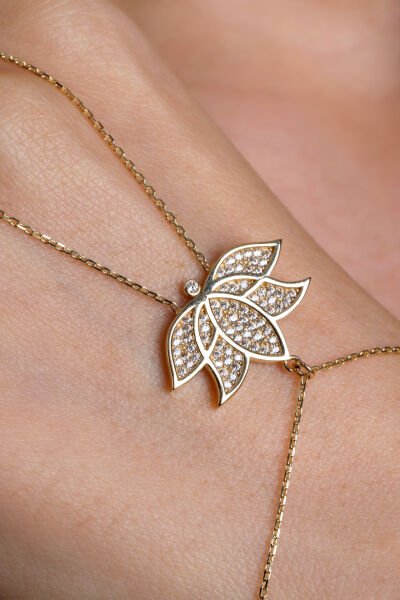 Altın Pırlanta Işıltılı Lotus Çiçeği Şahmeran Bileklik