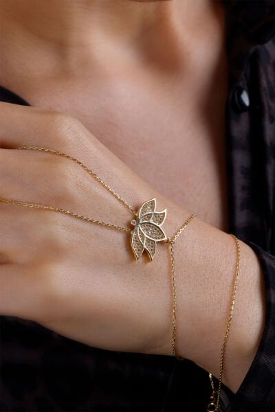 Altın Pırlanta Işıltılı Lotus Çiçeği Şahmeran Bileklik