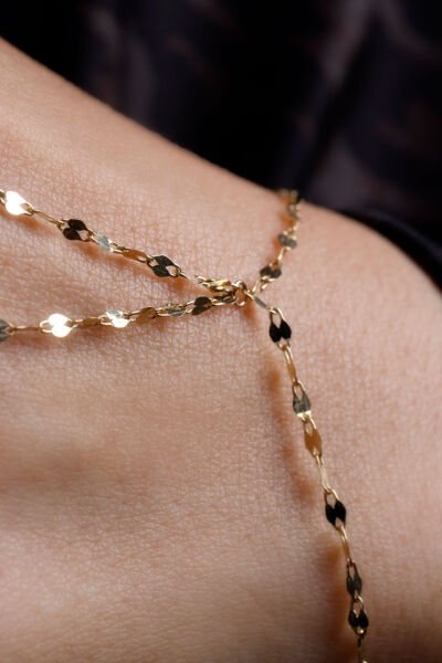 Altın Aynalı Disko Zincir Şahmeran Bileklik