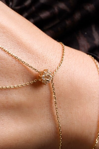 Altın Baget Taşlı Çiçek Şahmeran Bileklik