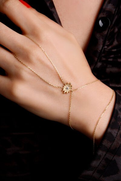 Altın Güneş Figürlü Tek Taşlı Şahmeran Bileklik