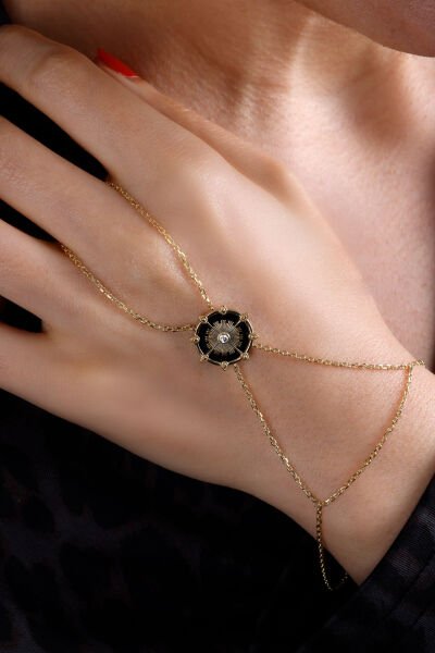 Altın Siyah Mineli Güneş Figürlü Şahmeran Bileklik