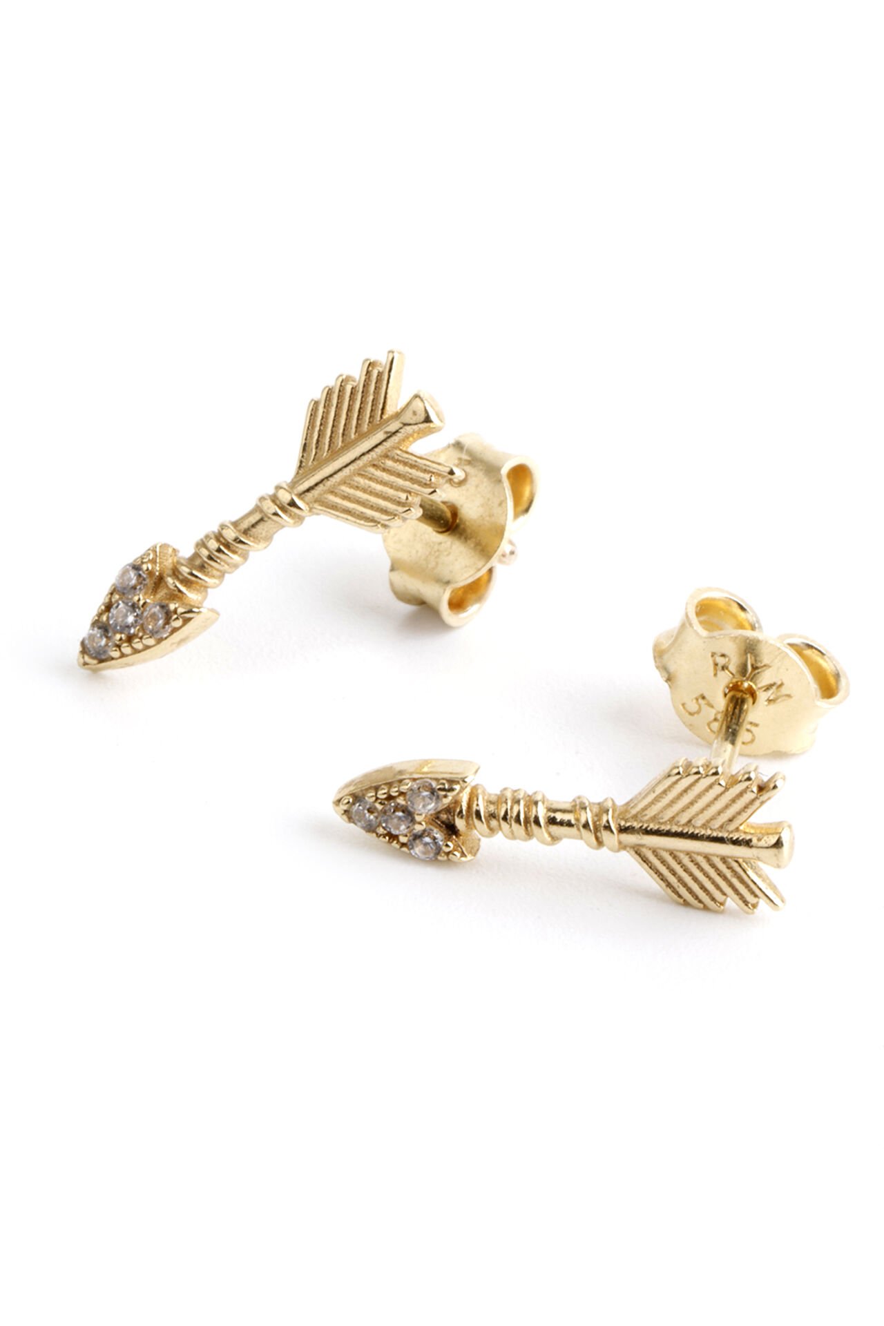 Altın Taşlı Ok Figürlü Saplama Küpe