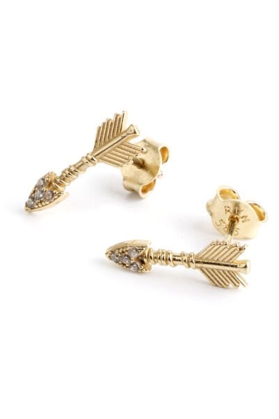 Altın Taşlı Ok Figürlü Saplama Küpe