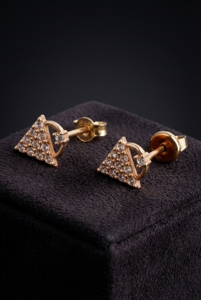 Altın Tam Tur Taşlı Üçgen Küpe