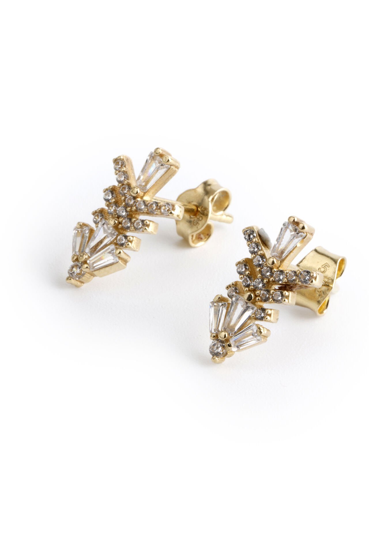 Altın Baget ve Yuvarlak Taşlı Modern Tasarım Küpe