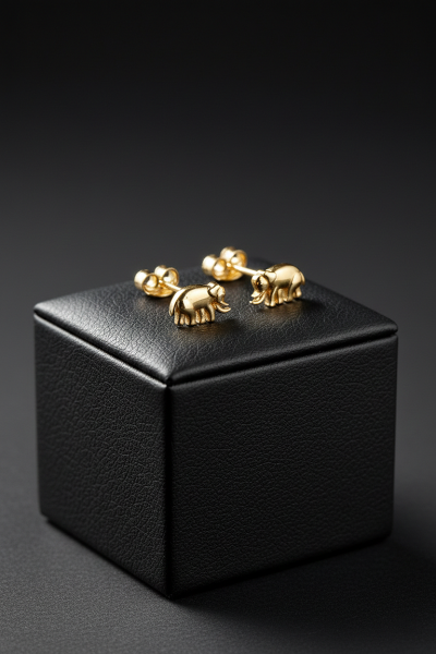 Altın Minimalist Fil Figürlü Saplama Küpe
