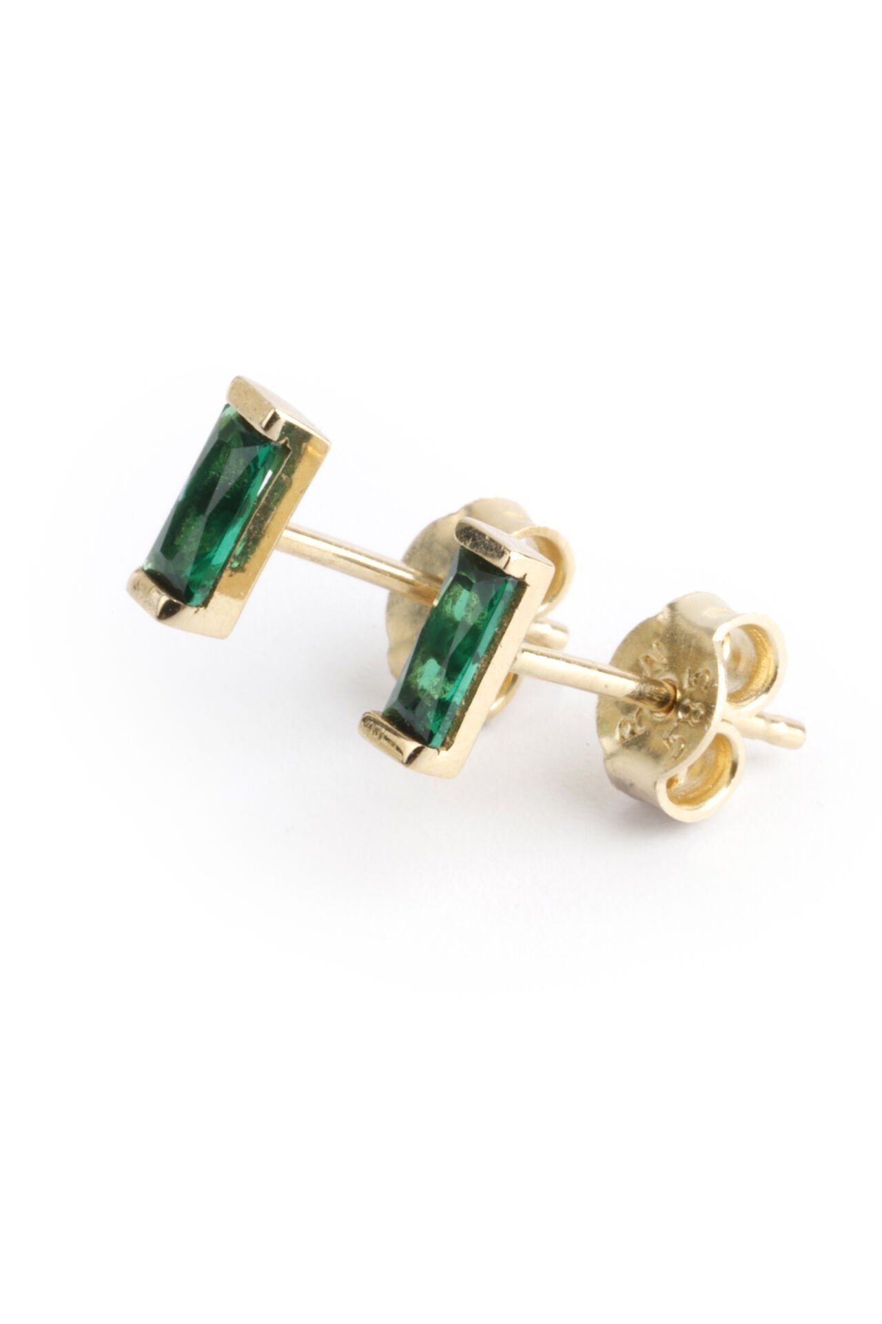 Altın Zümrüt Yeşili Baget Taşlı Saplama Küpe