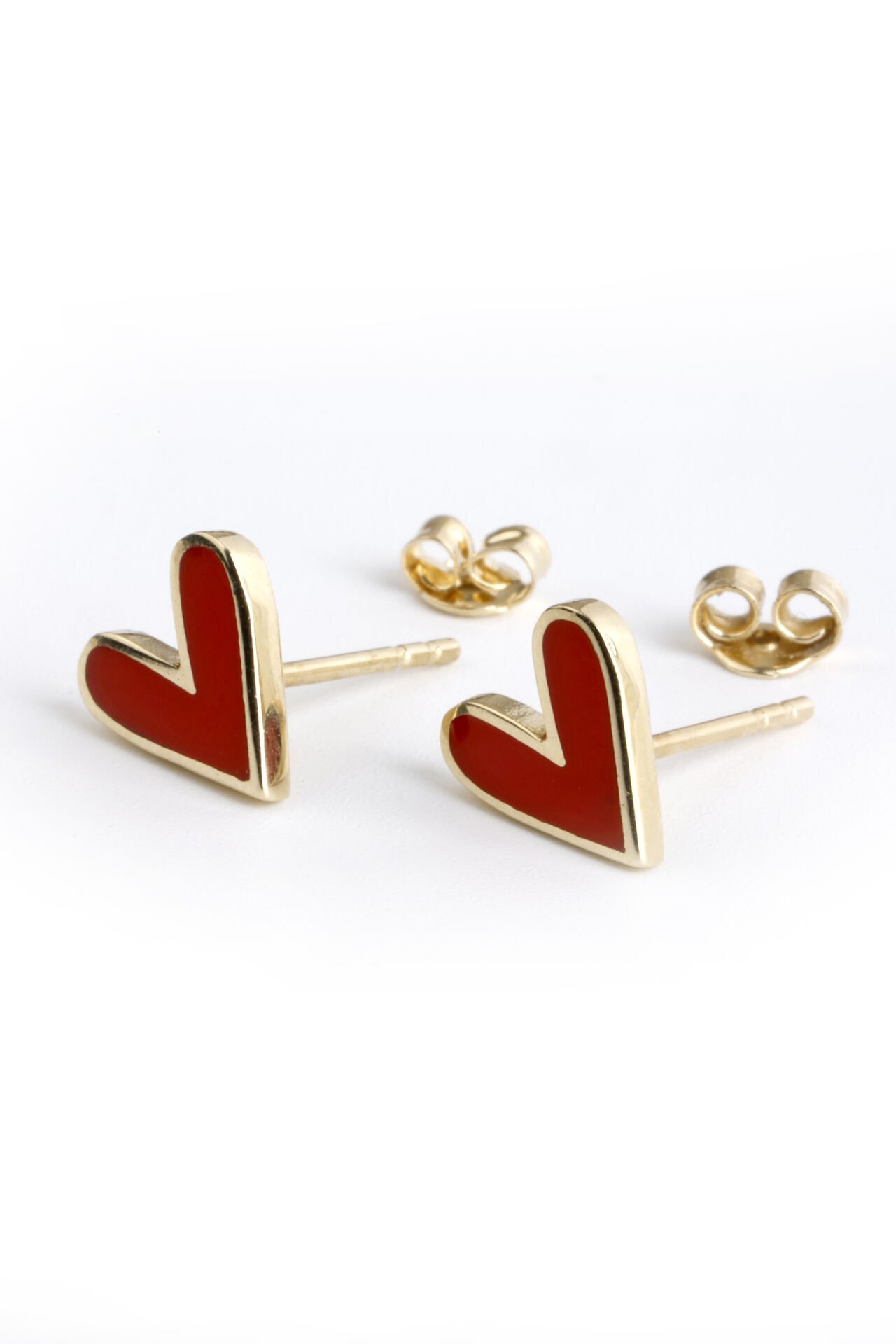 Altın Kırmızı Mineli Kalp Küpe