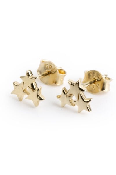 Altın Üçlü Yıldız Figürlü Saplama Küpe