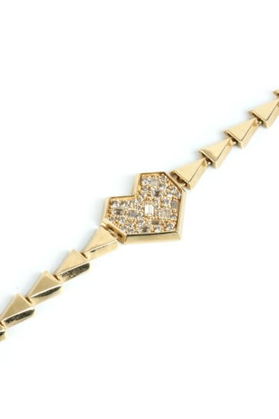 Altın Geometrik Zincirli Taşlı Kalp Bileklik