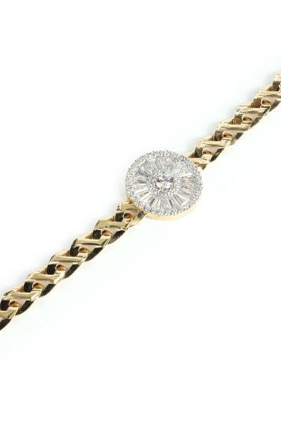 Altın Baget Taşlı Güneş Formlu Modern Zincir Bileklik