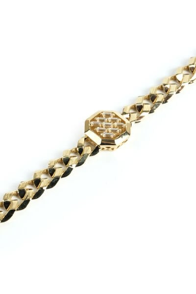 Altın Baget Taşlı Oktagon Figürlü Gurmet Zincir Bileklik