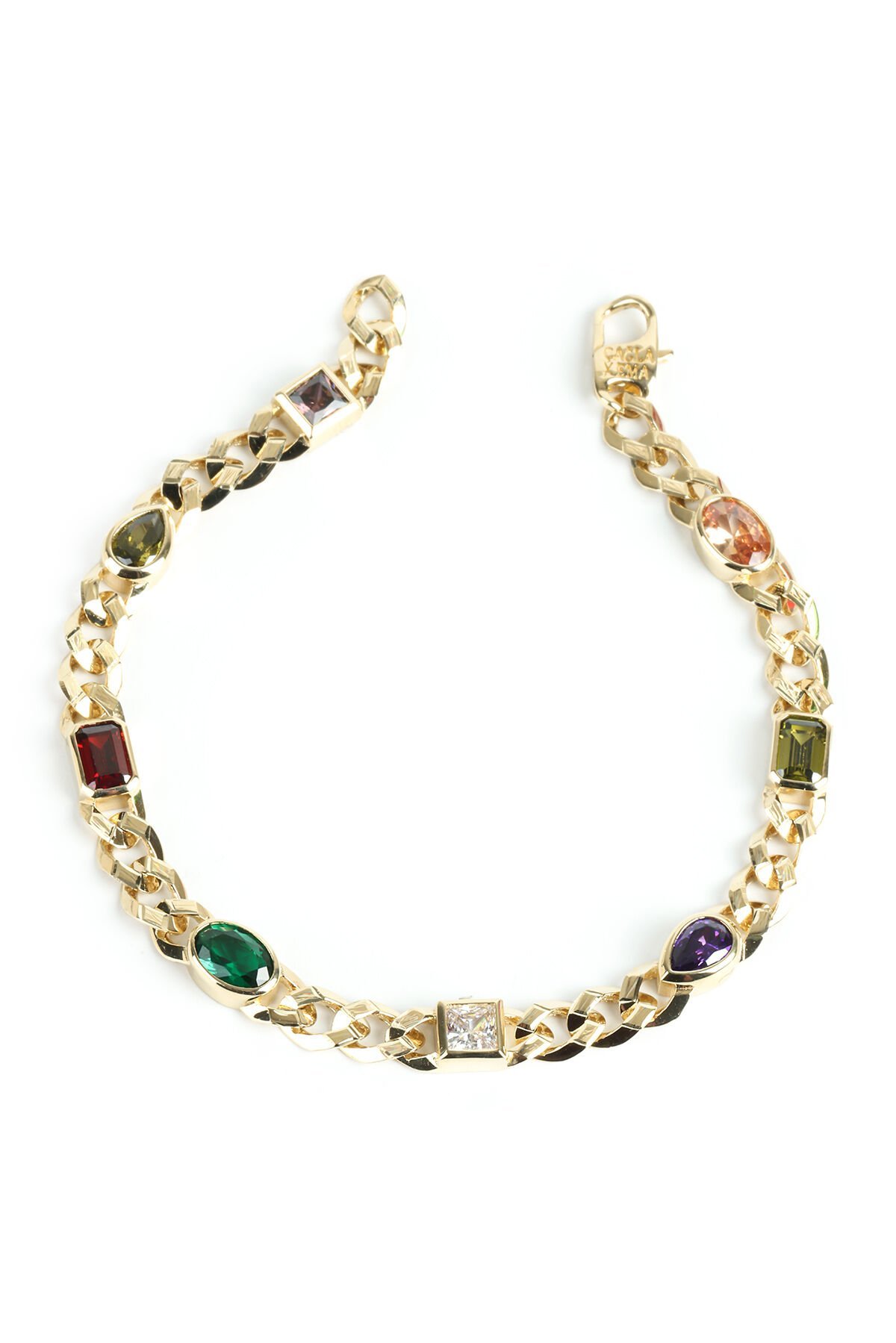Altın Karışık Formlu Renkli Taşlı Modern Zincir Bileklik